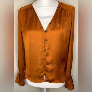 Anthropologie Women Boho Long Sleeve Blouse Top Small to Medium Orange
